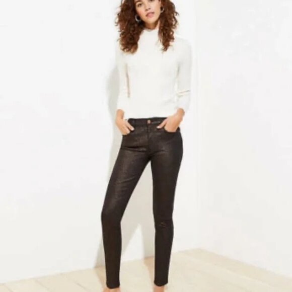 Ann Taylor LOFT Gold/Black Shimmer Skinny Jeans - Size 10 - NWT - Picture 1 of 7
